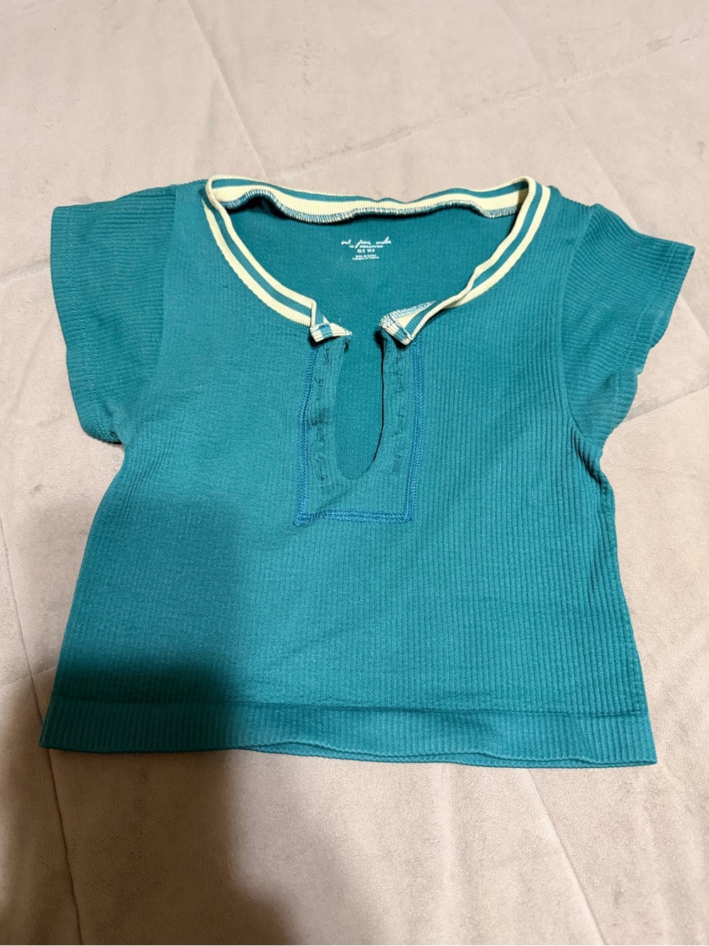 Urban Outfitters Teal Ribbed Crop Top with Cream-Trim Collar
